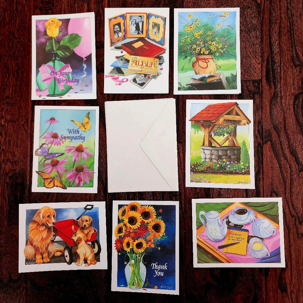 8 x Vintage 1980's Michael Hegedus Assorted Greeting Cards x 8 with Envelopes